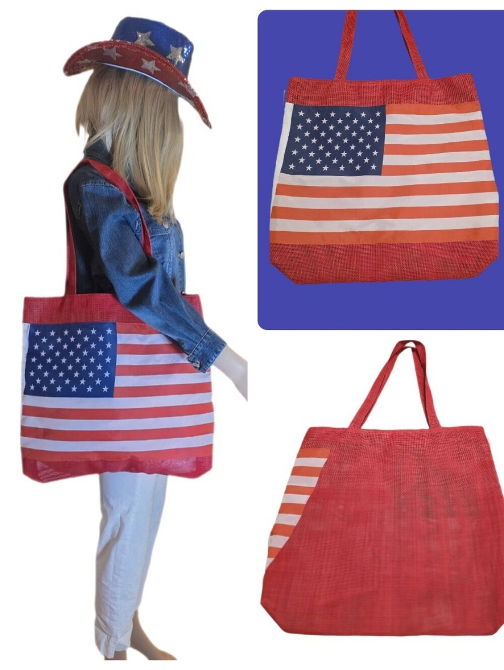 Eddie Bauer Patriotic American Flag Mesh Tote 4th of July